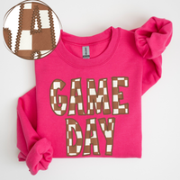 Game Day Stitched Checkered Fabric Digital Design in Brown & White, PNG