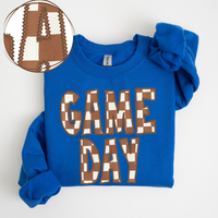Game Day Stitched Checkered Fabric Digital Design in Brown & White, PNG