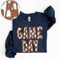 Game Day Stitched Checkered Fabric Digital Design in Brown & White, PNG