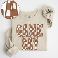 Game Day Stitched Checkered Fabric Digital Design in Brown & White, PNG