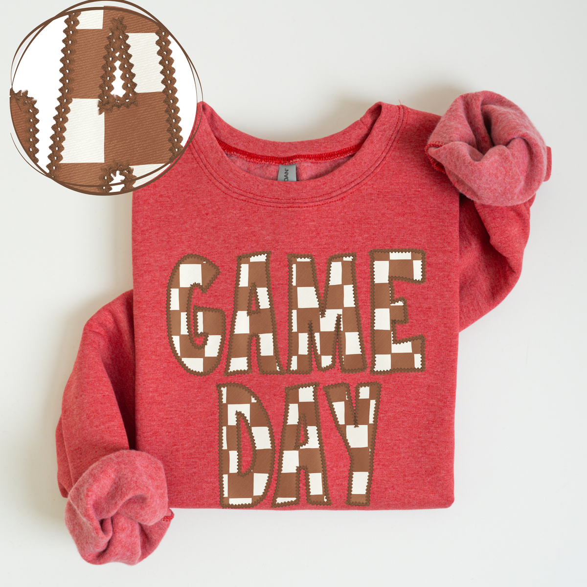 Game Day Stitched Checkered Fabric Digital Design in Brown & White, PNG
