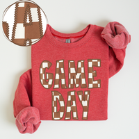 Game Day Stitched Checkered Fabric Digital Design in Brown & White, PNG