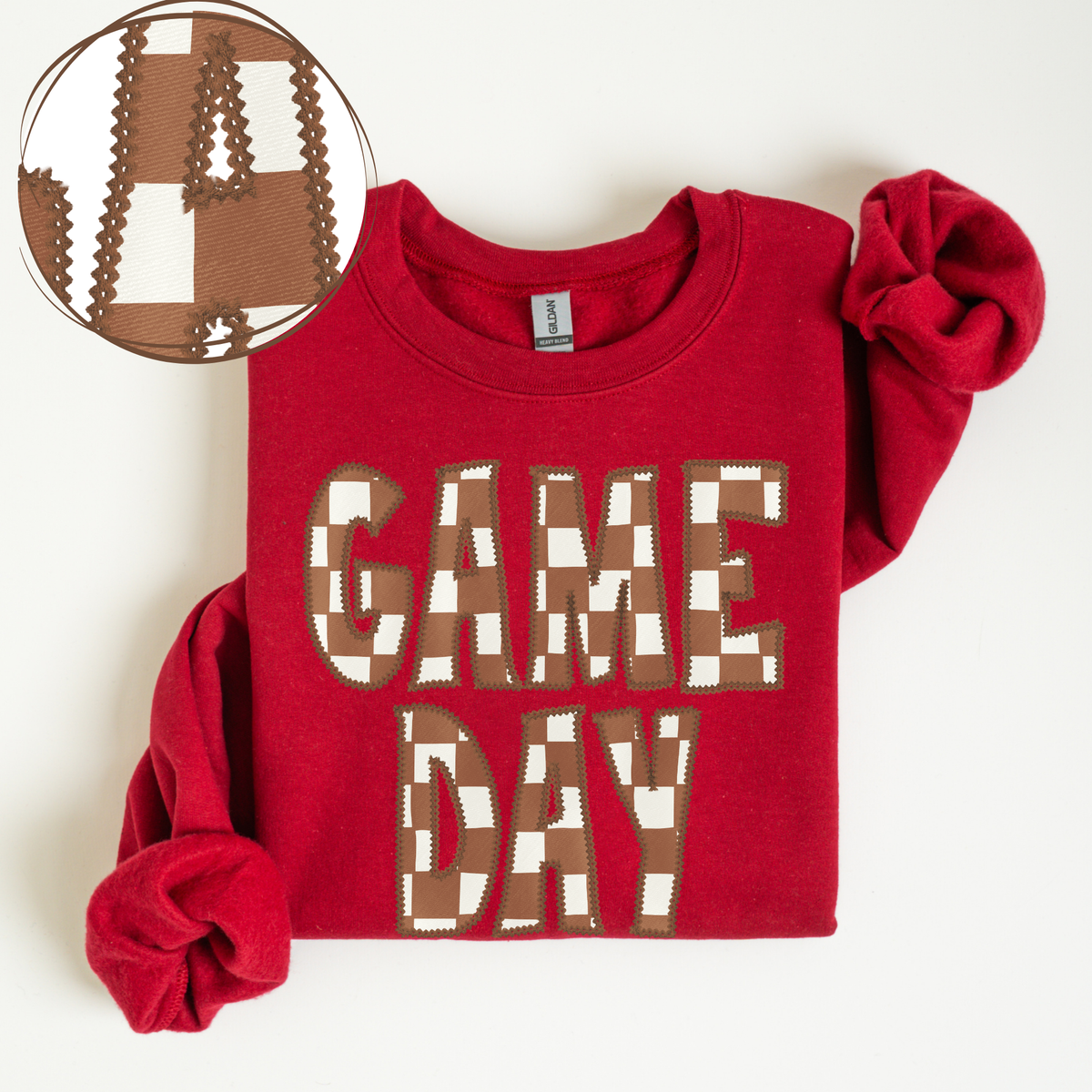 Game Day Stitched Checkered Fabric Digital Design in Brown & White, PNG