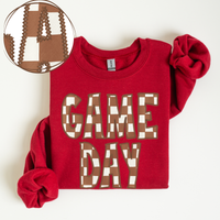 Game Day Stitched Checkered Fabric Digital Design in Brown & White, PNG