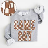 Game Day Stitched Checkered Fabric Digital Design in Brown & White, PNG