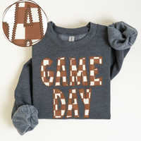 Game Day Stitched Checkered Fabric Digital Design in Brown & White, PNG