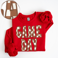 Game Day Stitched Checkered Fabric Digital Design in Brown & White, PNG