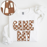 Game Day Stitched Checkered Fabric Digital Design in Brown & White, PNG