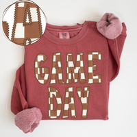 Game Day Stitched Checkered Fabric Digital Design in Brown & White, PNG