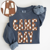 Game Day Stitched Checkered Fabric Digital Design in Brown & White, PNG