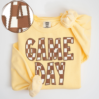 Game Day Stitched Checkered Fabric Digital Design in Brown & White, PNG