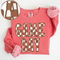Game Day Stitched Checkered Fabric Digital Design in Brown & White, PNG