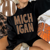 Michigan Knitted Stitched Patch Digital Design in Brown, PNG