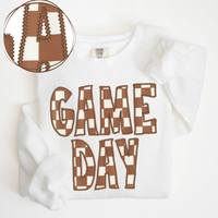Game Day Stitched Checkered Fabric Digital Design in Brown & White, PNG