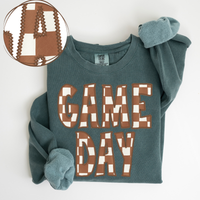 Game Day Stitched Checkered Fabric Digital Design in Brown & White, PNG