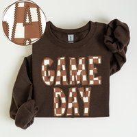 Game Day Stitched Checkered Fabric Digital Design in Brown & White, PNG