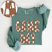 Game Day Stitched Checkered Fabric Digital Design in Brown & White, PNG