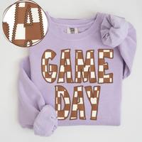 Game Day Stitched Checkered Fabric Digital Design in Brown & White, PNG