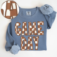 Game Day Stitched Checkered Fabric Digital Design in Brown & White, PNG