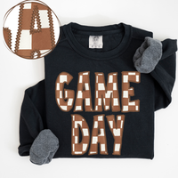 Game Day Stitched Checkered Fabric Digital Design in Brown & White, PNG