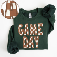 Game Day Stitched Checkered Fabric Digital Design in Brown & White, PNG