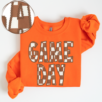 Game Day Stitched Checkered Fabric Digital Design in Brown & White, PNG