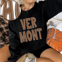 Vermont Knitted Stitched Patch Digital Design in Brown, PNG