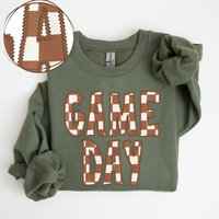 Game Day Stitched Checkered Fabric Digital Design in Brown & White, PNG