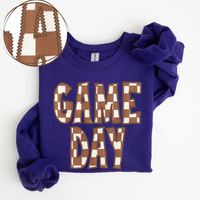 Game Day Stitched Checkered Fabric Digital Design in Brown & White, PNG