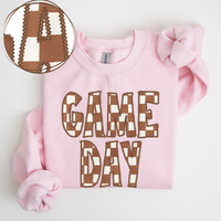 Game Day Stitched Checkered Fabric Digital Design in Brown & White, PNG