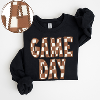 Game Day Stitched Checkered Fabric Digital Design in Brown & White, PNG