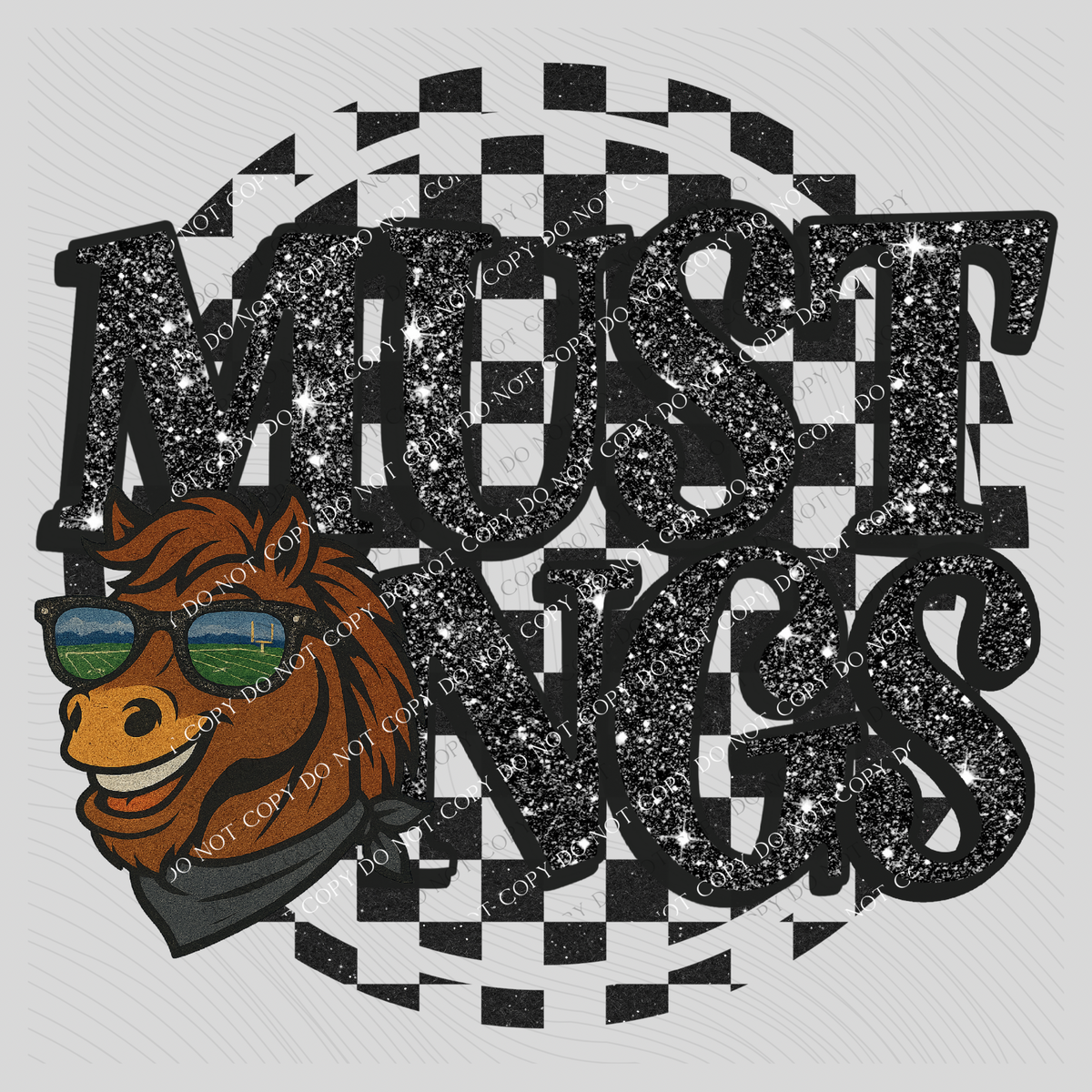Mustangs Mascot Checkered Bling Digital Design, PNG