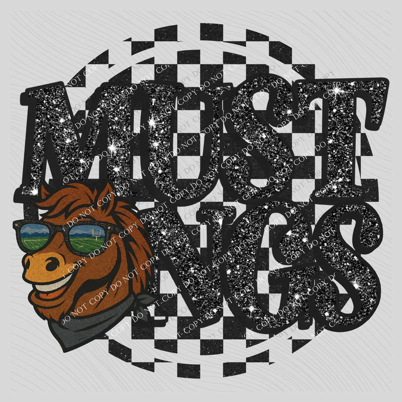 Mustangs Mascot Checkered Bling Digital Design, PNG