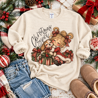 Christmas Spirit Girl & Her Dog Digital Design, PNG