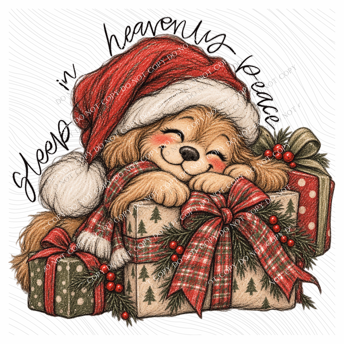 Sleep in Heavenly Peace Puppy Christmas Digital Design, PNG