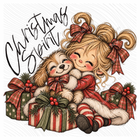 Christmas Spirit Girl & Her Dog Digital Design, PNG