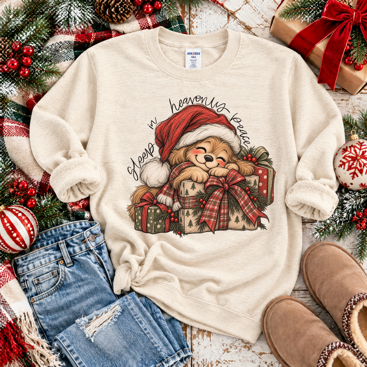Sleep in Heavenly Peace Puppy Christmas Digital Design, PNG