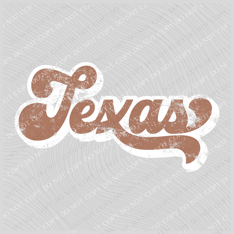 Texas Chestnut & White Retro Shadow Distressed Digital Download, PNG