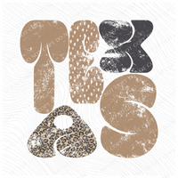 Texas Chubby Retro Distressed Leopard print in tones of Tans & Faded Black Digital Design, PNG