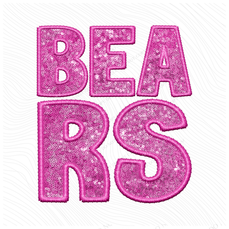 Bears Embroidery & Sequin in Pink Mascot Digital Design, PNG