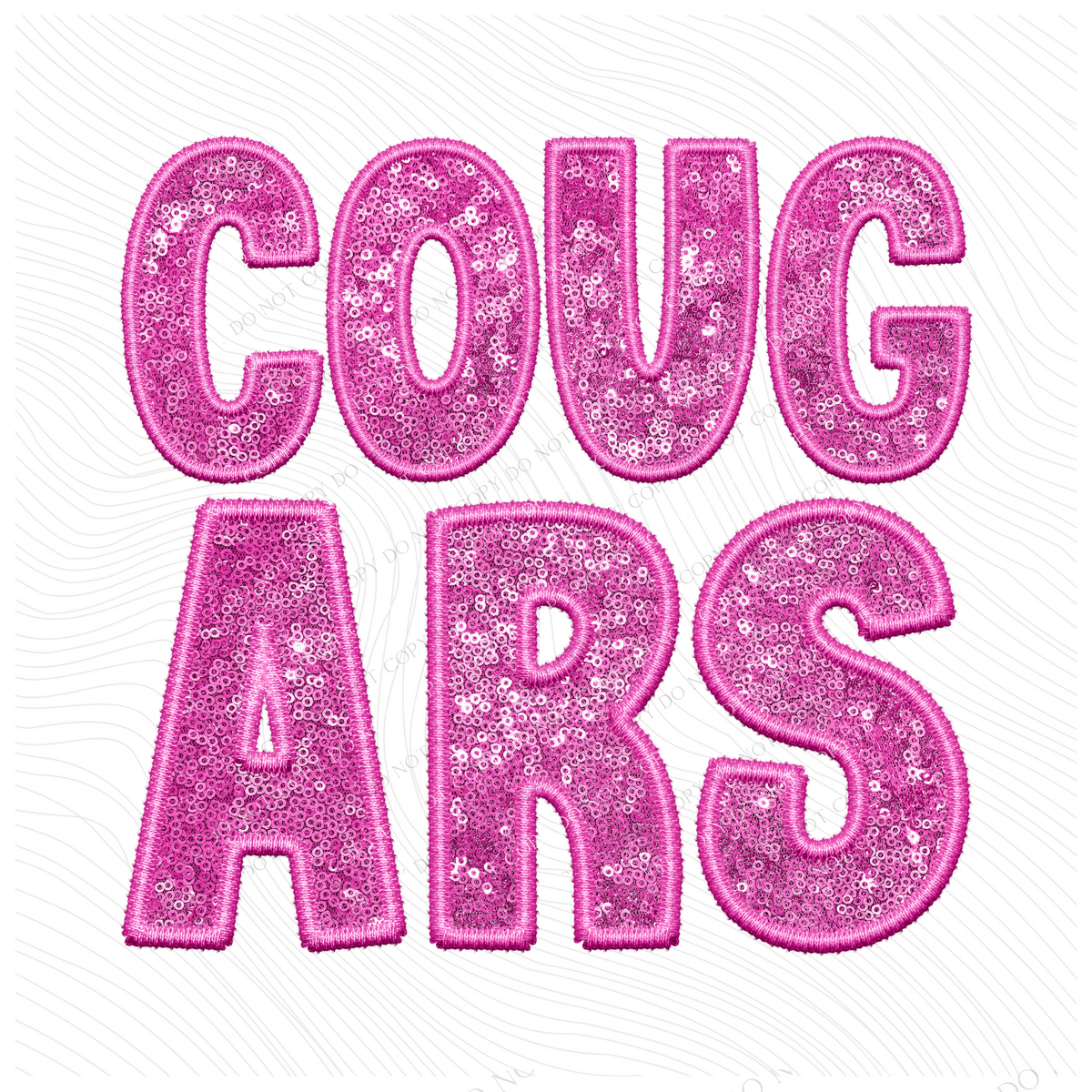 Cougars Embroidery & Sequin in Pink Mascot Digital Design, PNG