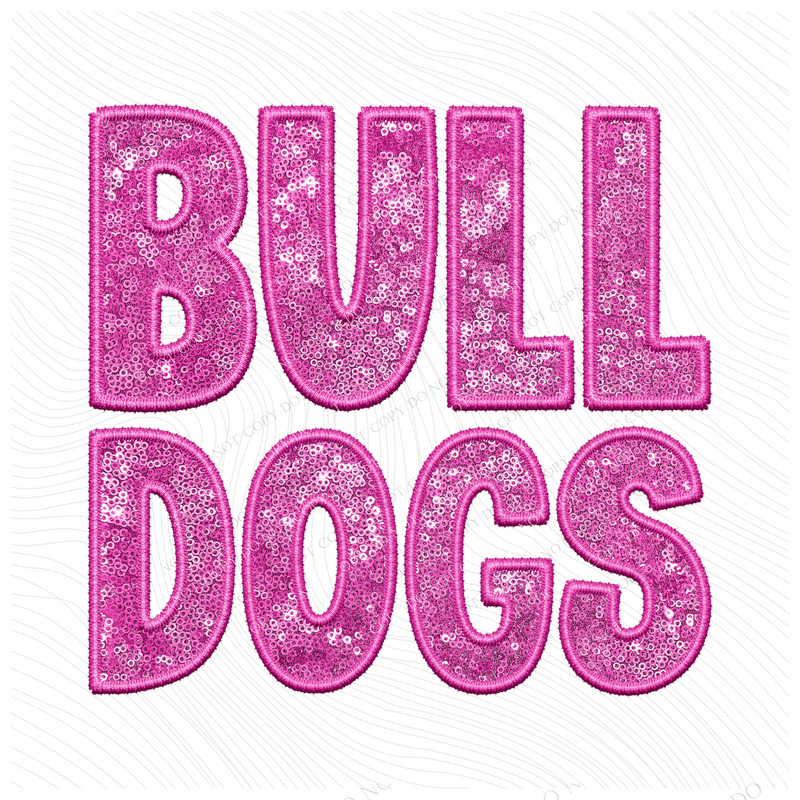 Bulldogs Embroidery & Sequin in Pink Mascot Digital Design, PNG