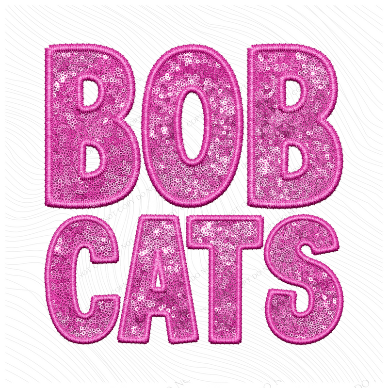 Bobcats Embroidery & Sequin in Pink Mascot Digital Design, PNG