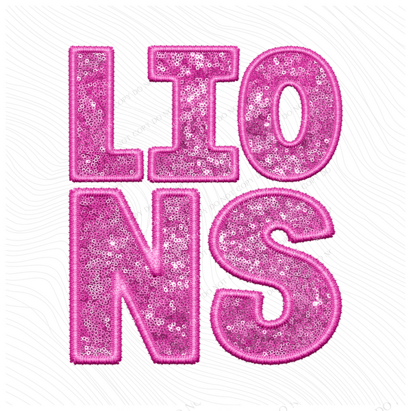 Lions Embroidery & Sequin in Pink Mascot Digital Design, PNG