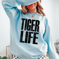 Tiger Life Faded Distressed Black Digital Design, PNG