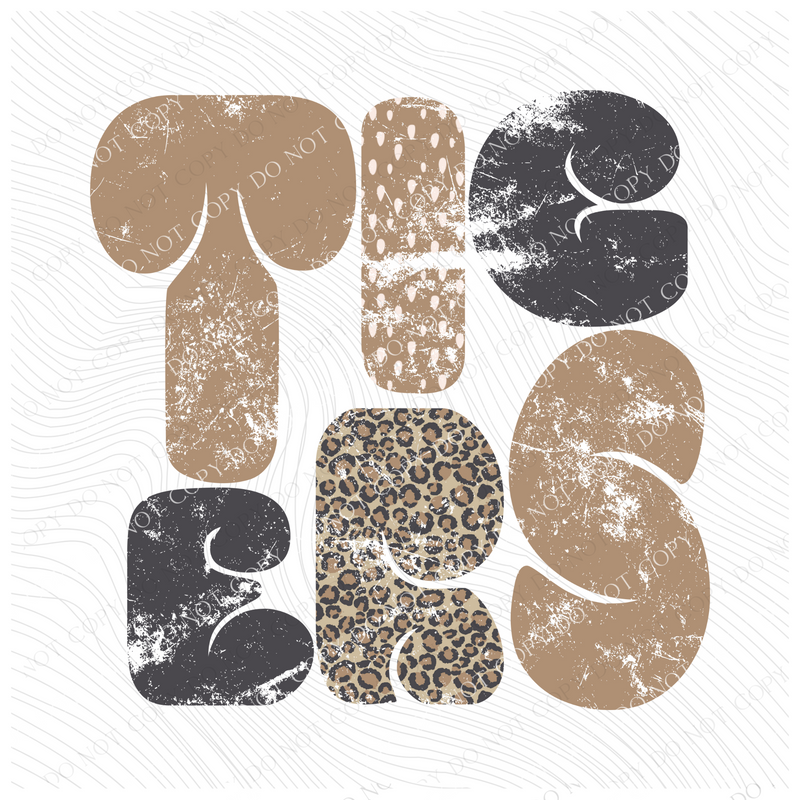 Tigers Retro Distressed Leopard print in tones of Tans & Faded Black Digital Design, PNG
