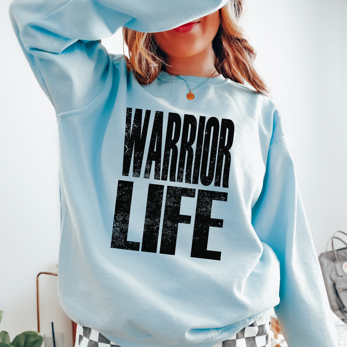 Warrior Life Faded Distressed Black Digital Design, PNG