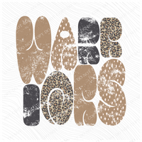 Warriors Retro Distressed Leopard print in tones of Tans & Faded Black Digital Design, PNG