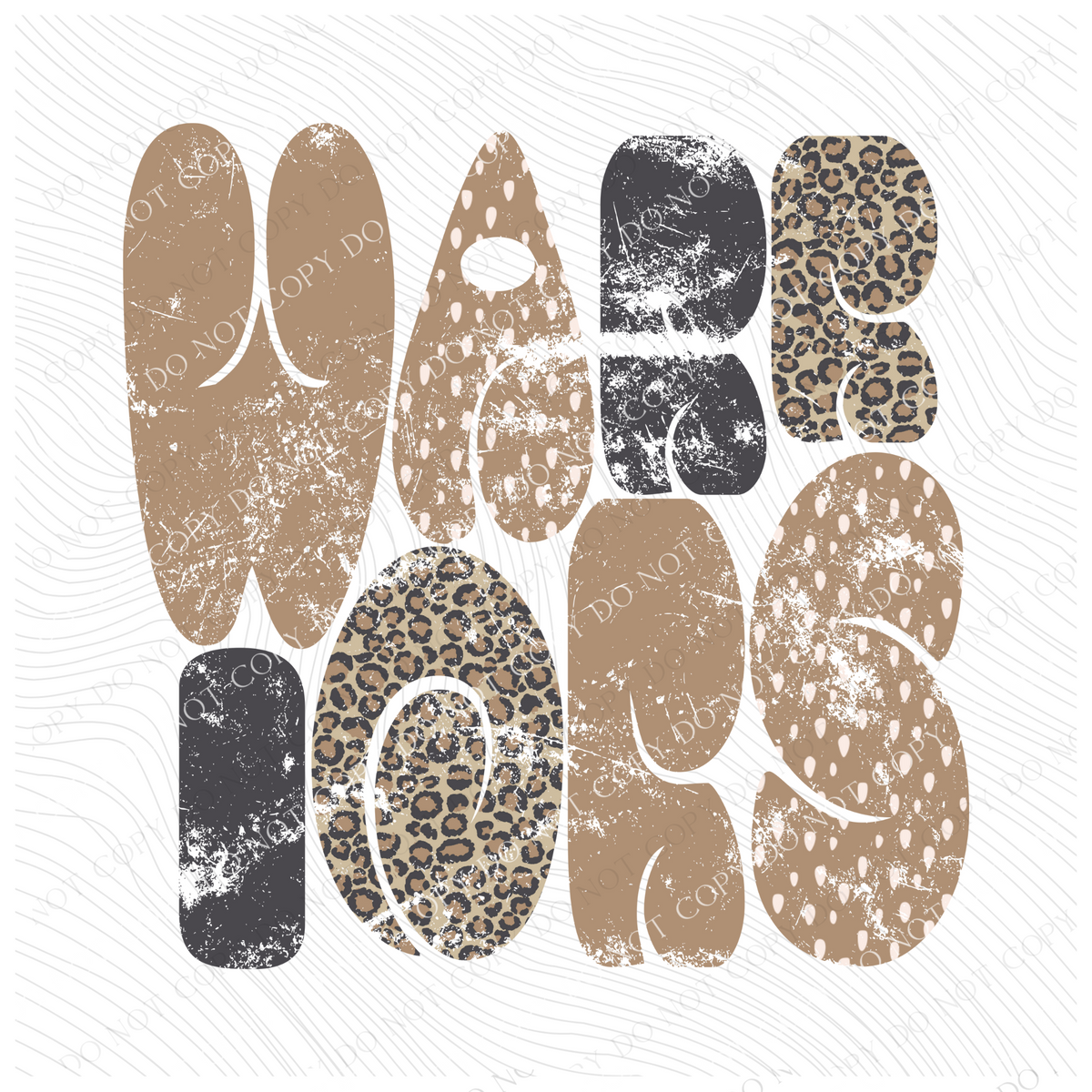 Warriors Retro Distressed Leopard print in tones of Tans & Faded Black Digital Design, PNG