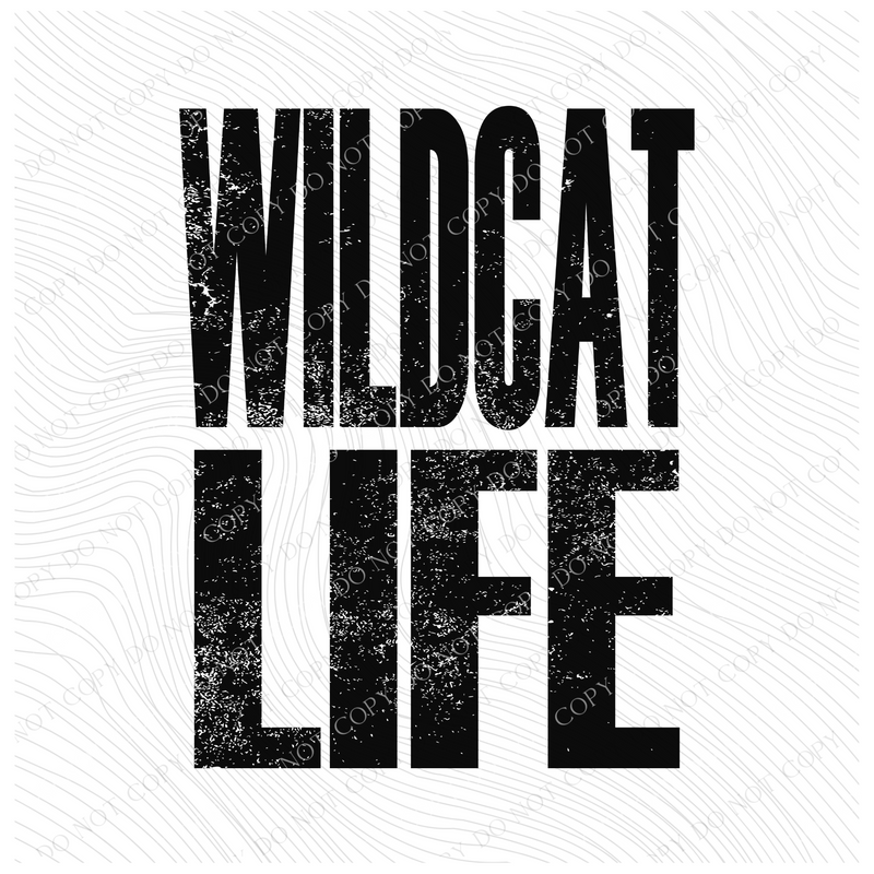Wildcat Life Faded Distressed Black Digital Design, PNG